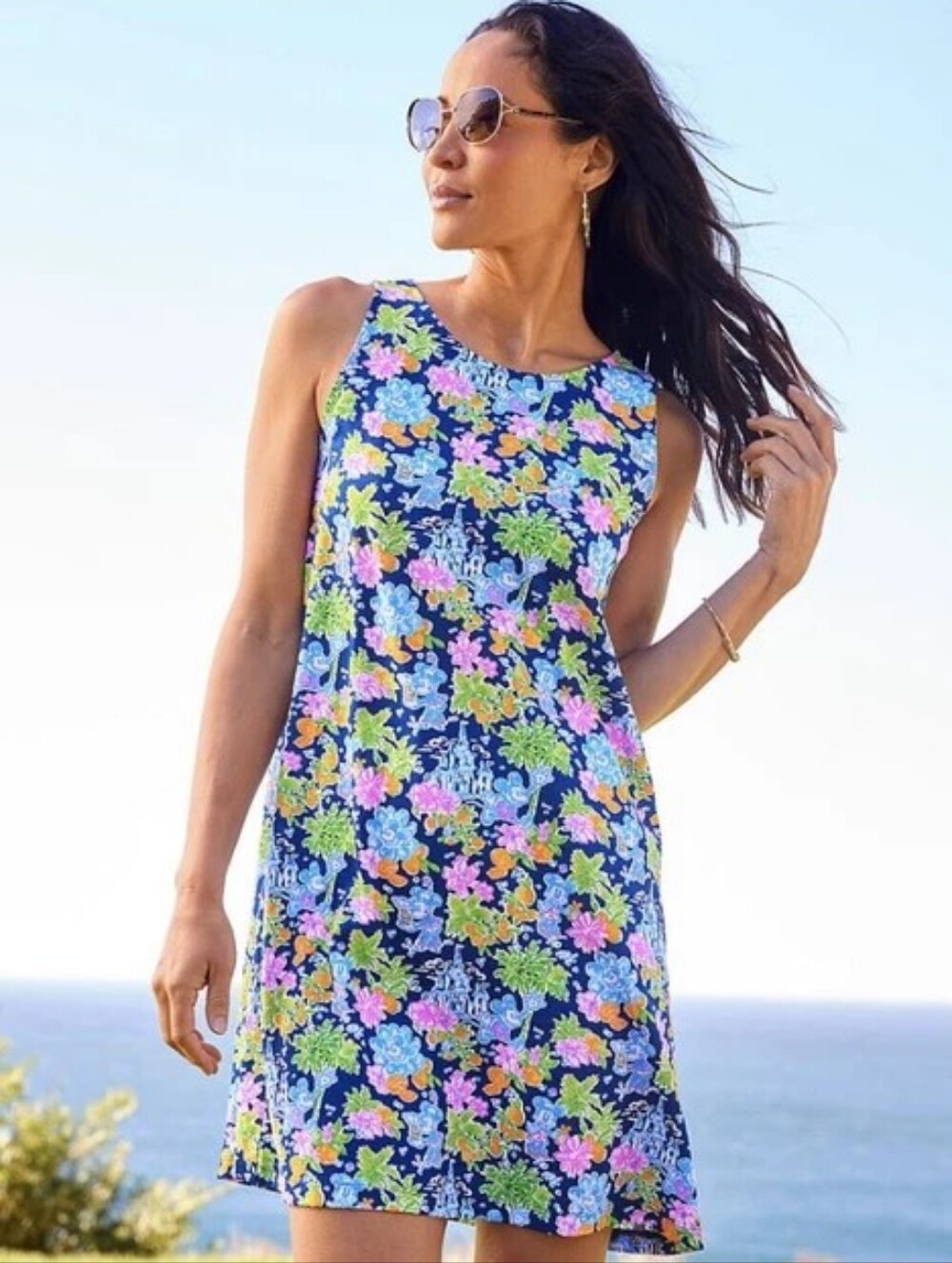 Disney x Lilly Pulitzer Mickey Minnie Mouse Kristen Cotton Swing Dress Navy